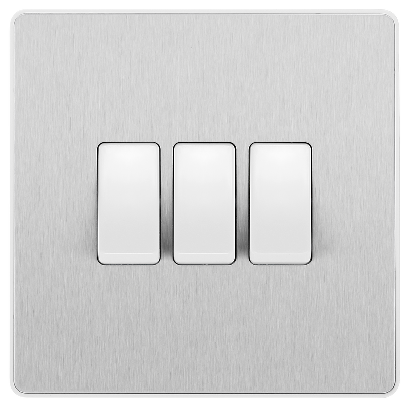 BG Electrical Evolve Brushed Steel - Triple, 2 way switch