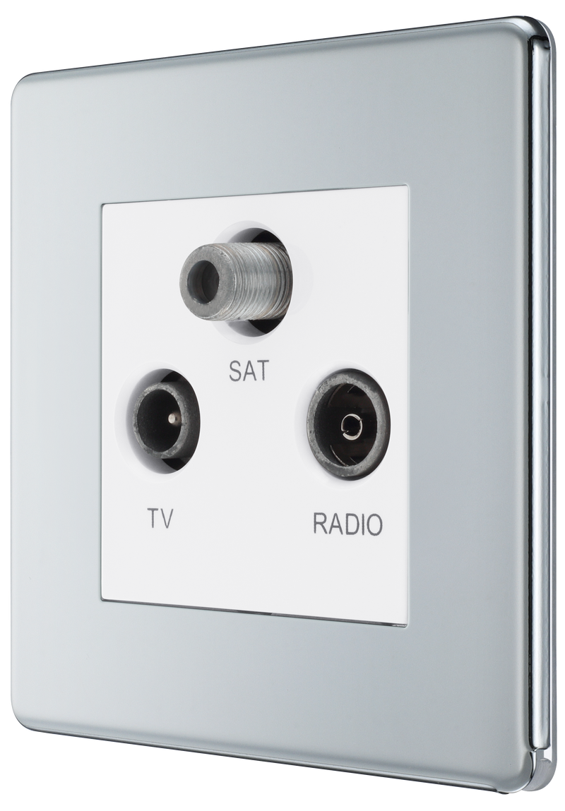 BG Electrical Flatplate Screwless Polished Chrome - Triple TV/FM/SAT triplex - screened
