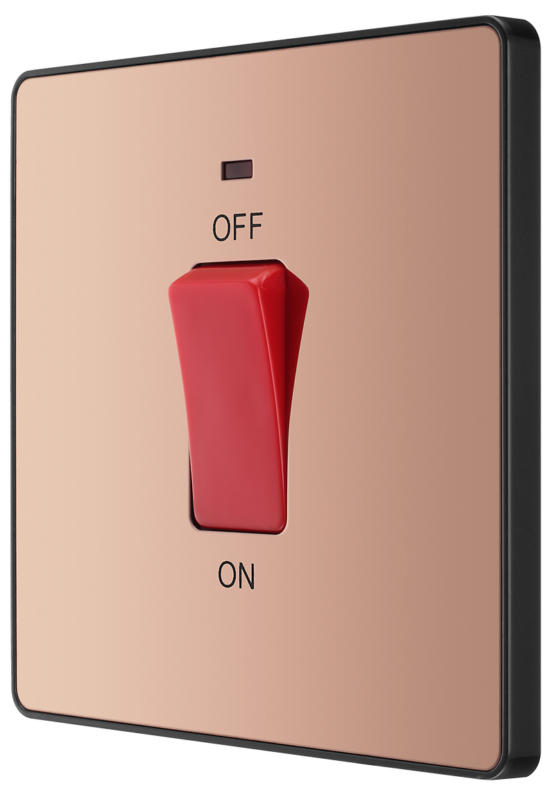 BG Electrical Evolve Polished Copper - 45A, double pole, single plate, with indicator