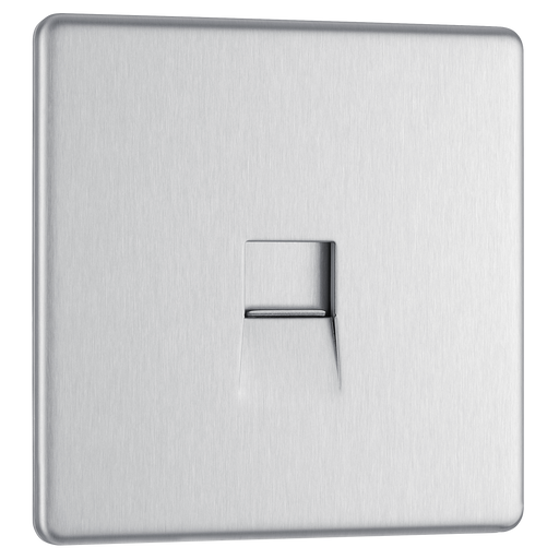 BG Electrical Flatplate Screwless Brushed Steel - Single, telephone socket, secondary