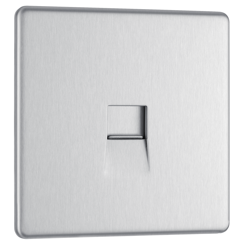 BG Electrical Flatplate Screwless Brushed Steel - Single, telephone socket, secondary