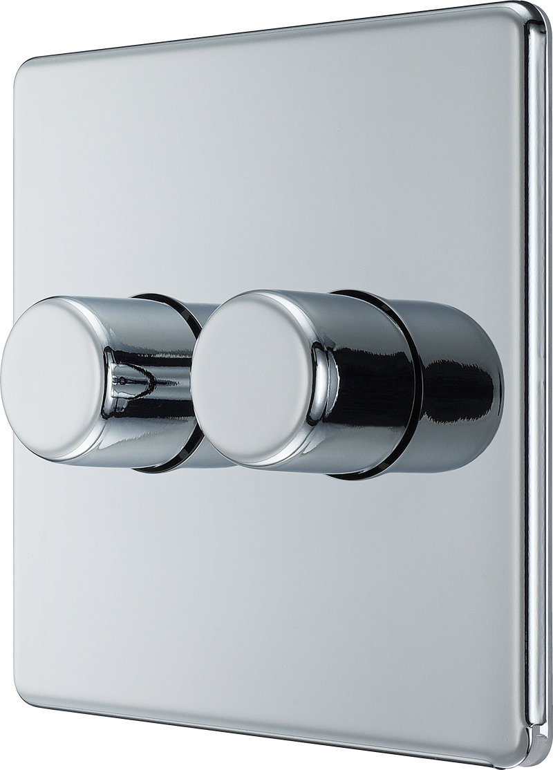 BG Electrical Flatplate Screwless Polished Chrome - Double, 2 way push 200W