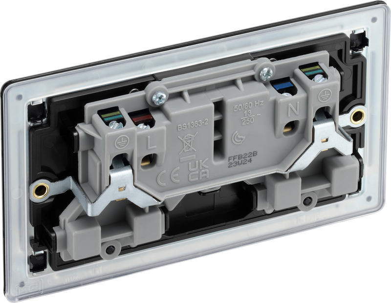 BG Electrical Flatplate Screwless Matt Black - Double switched, double pole