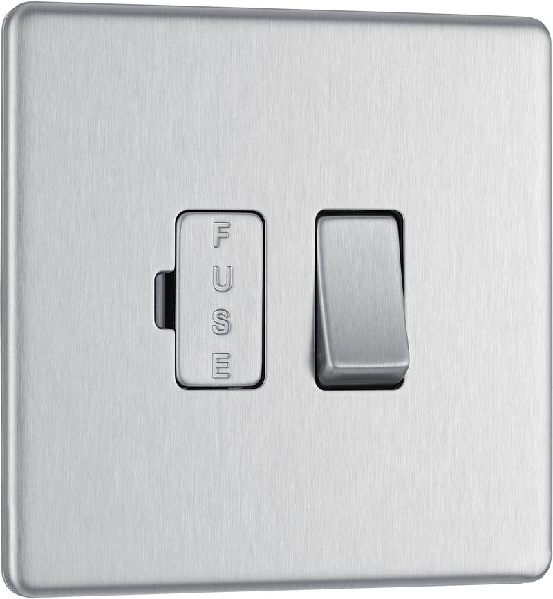 BG Electrical Flatplate Screwless Brushed Steel - Switched and fused