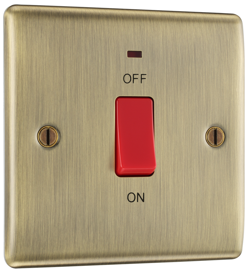BG Electrical Nexus Metal Antique Brass - 45A, double pole, single plate, with indicator