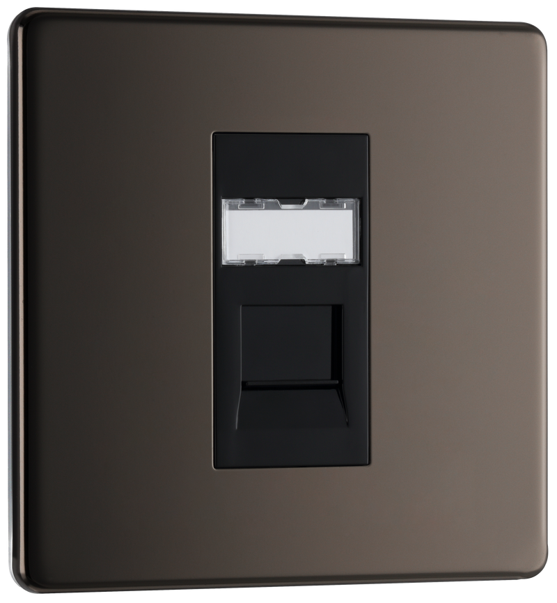 BG Electrical Flatplate Screwless Black Nickel - Single, RJ45 data socket