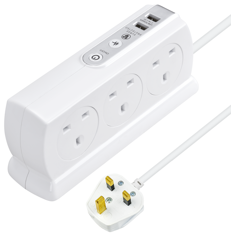 Masterplug High Gloss USB - 2 x USB A, 6 Sockets, 2m, 13A, Gloss White