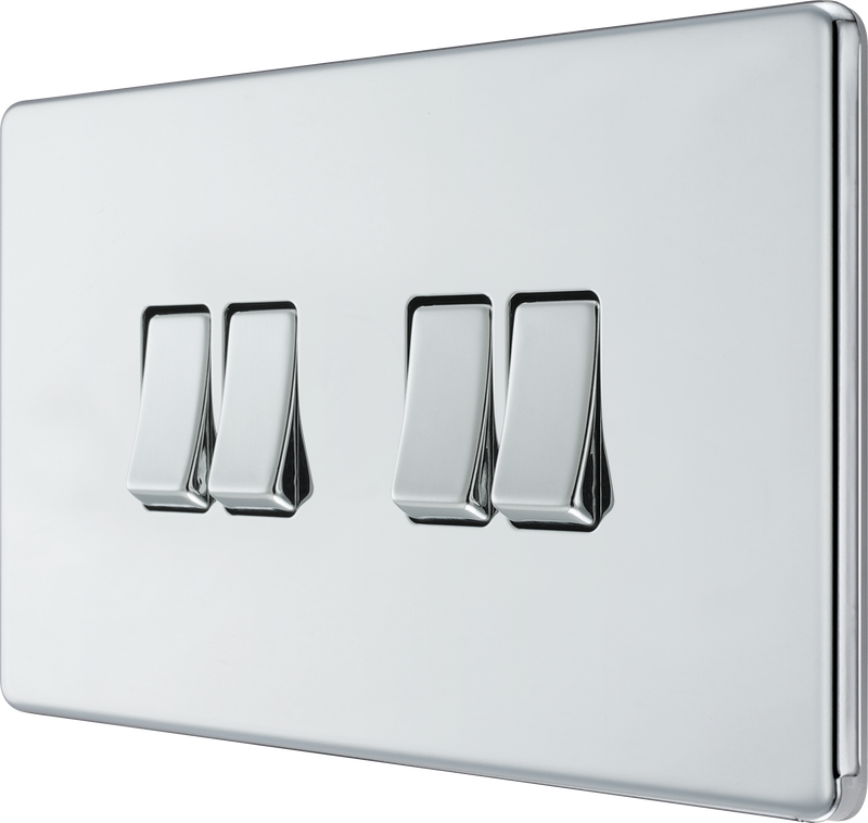 BG Electrical Flatplate Screwless Polished Chrome - Quadruple, 2 way switch