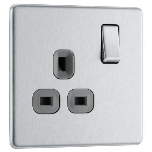 BG Electrical Flatplate Screwless Brushed Steel - Single, switched, double pole