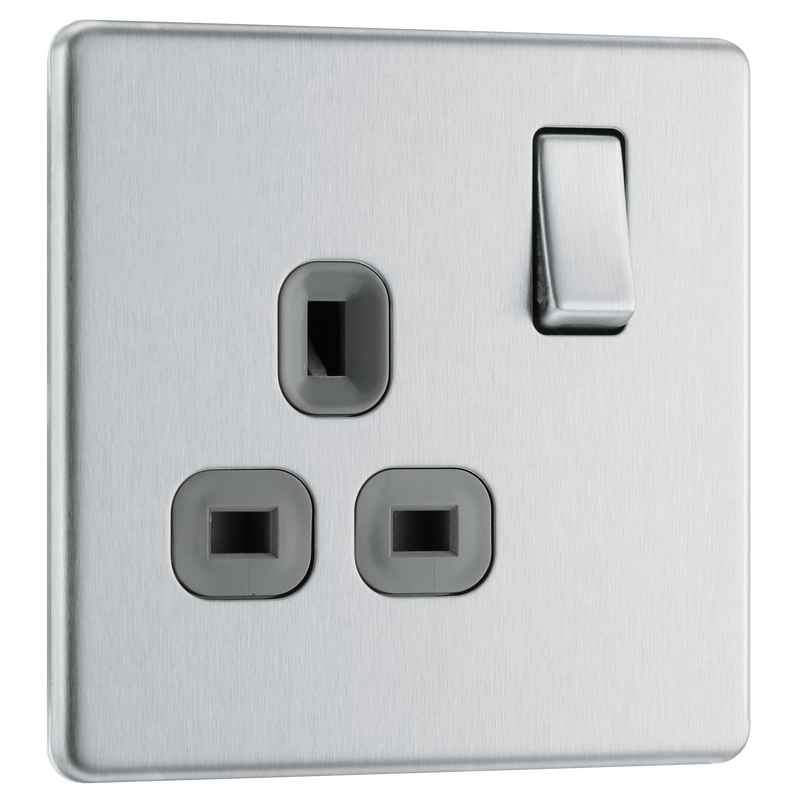 BG Electrical Flatplate Screwless Brushed Steel - Single, switched, double pole