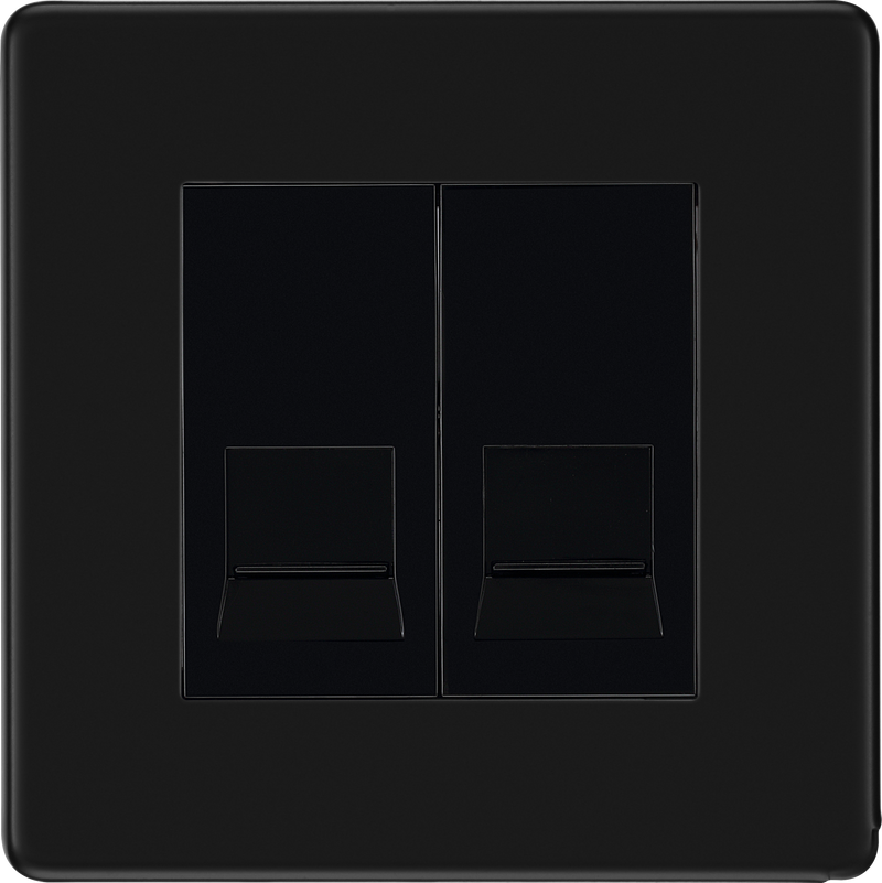 BG Electrical Flatplate Screwless Matt Black - Double telephone socket, secondary