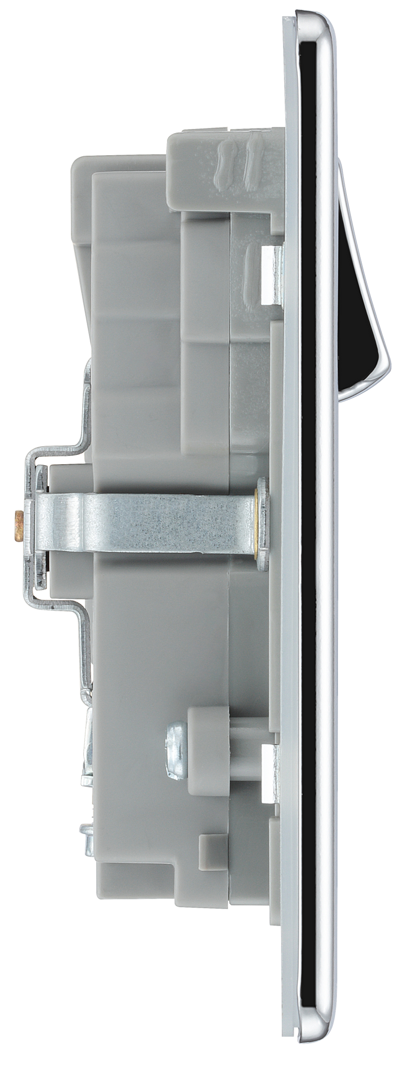 BG Electrical Flatplate Screwless Polished Chrome - Double switched, single pole, with 2 x USB A