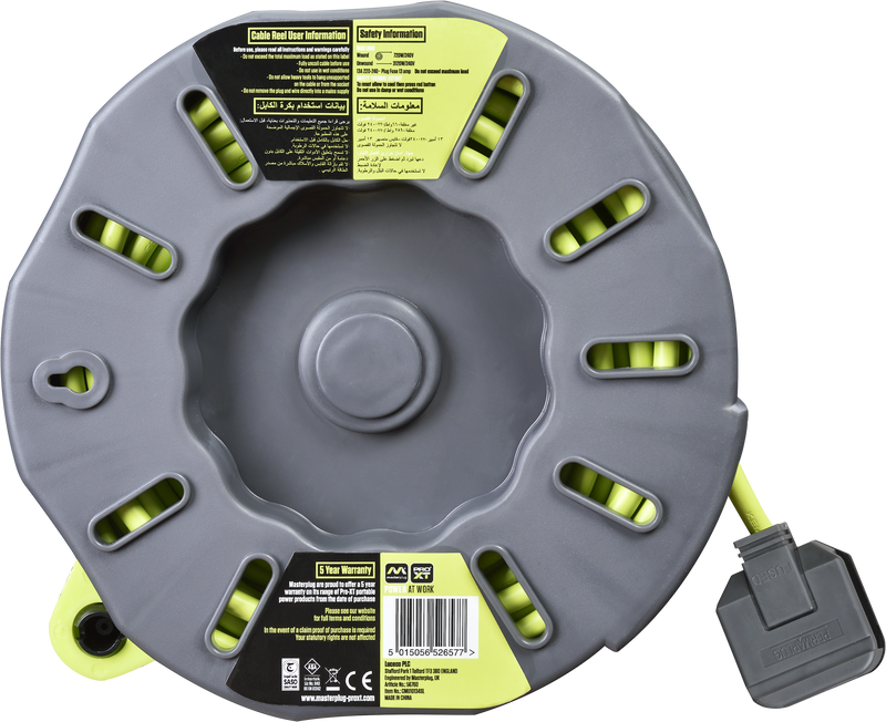 Masterplug Pro XT - 10m, 4 Sockets, 13A, Grey + Green
