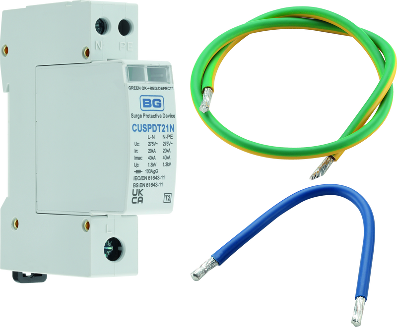 BG Circuit Protection Kits Replacement Parts - SPD wiring kit (no MCB) with neutral & Earth wires and type 2 SPD to fit into BG consumer units for new or retrofit installations
