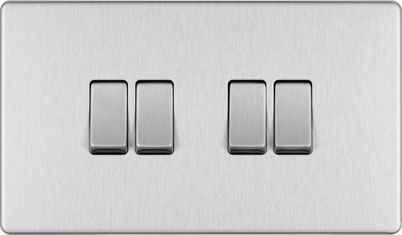 BG Electrical Flatplate Screwless Brushed Steel - Quadruple, 2 way switch