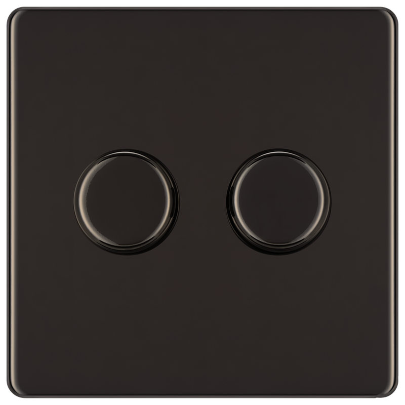 BG Electrical Flatplate Screwless Black Nickel - Double 2 way push 200W