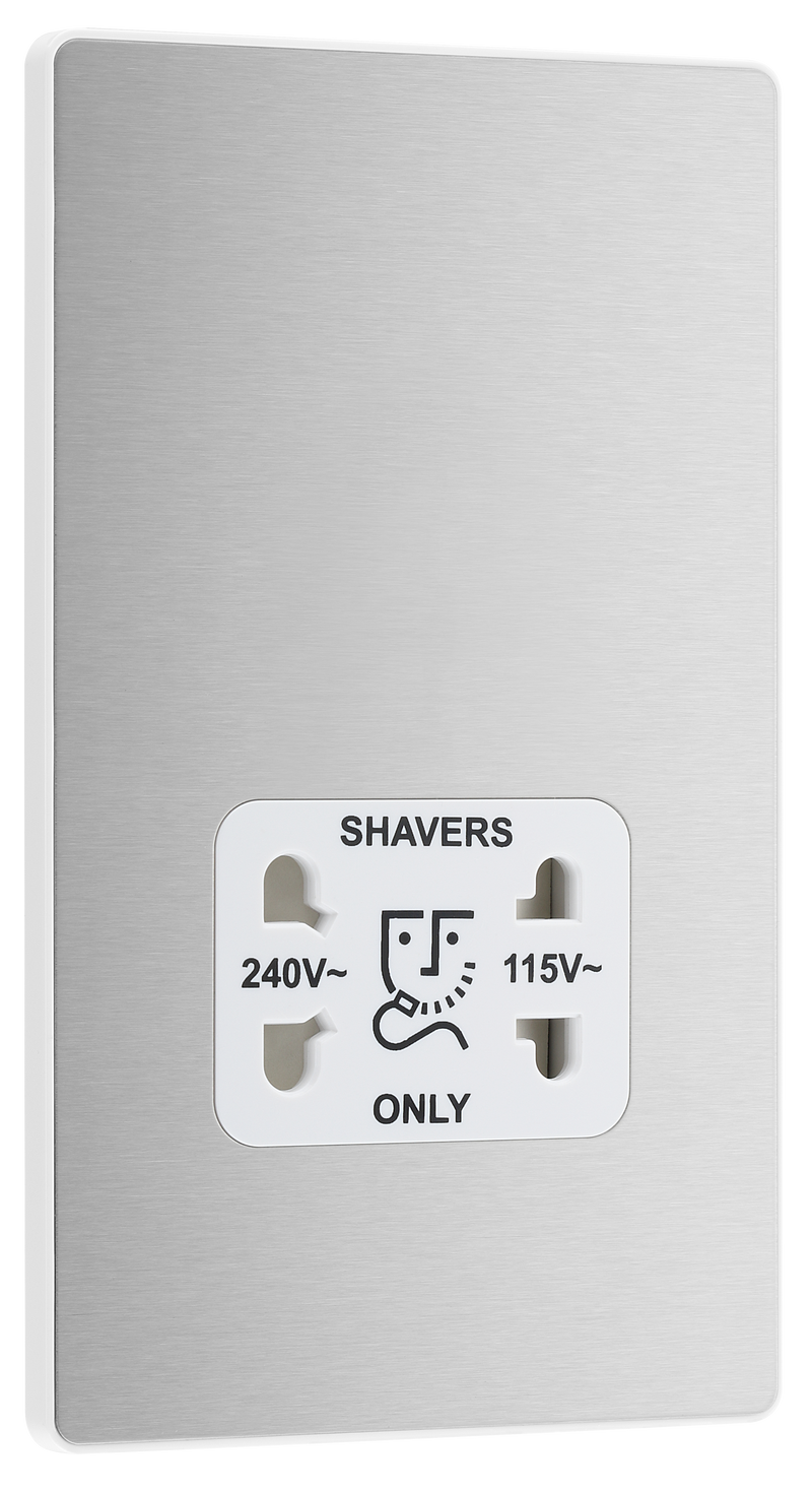 BG Electrical Evolve Brushed Steel - 115/240V dual voltage shaver socket