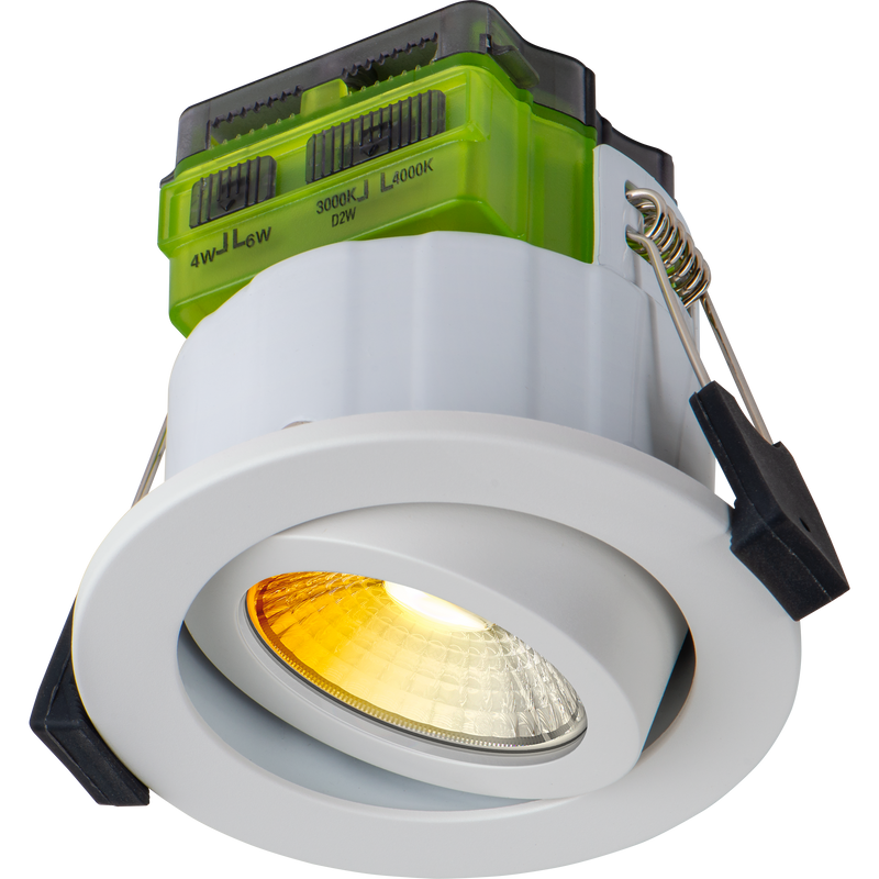 Luceco Ftype MK2 - FType Mk2 Fire Rated Downlight 4W/6W 690lm Power Change & CCT Change 3000K / 4000K Dim2Warm IP20 White - Adjustable
