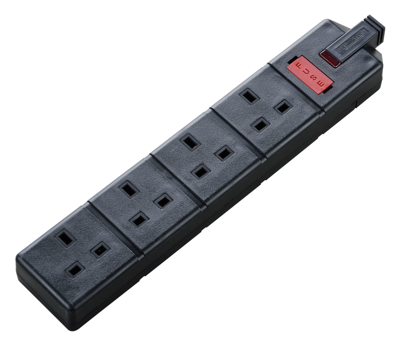 Masterplug Work - 4 Sockets, 13A, Black