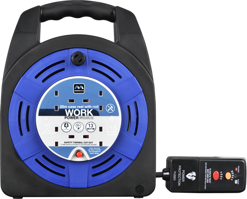Masterplug Work - 20m, 4 Sockets, 13A, Blue