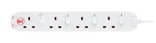 Masterplug Surge - 4 Sockets, 2m, 13A, White