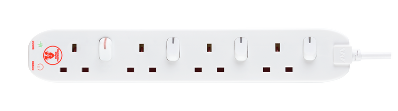 Masterplug Surge - 4 Sockets, 2m, 13A, White