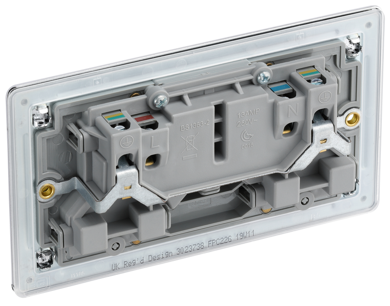 BG Electrical Flatplate Screwless Polished Chrome - Double switched, double pole