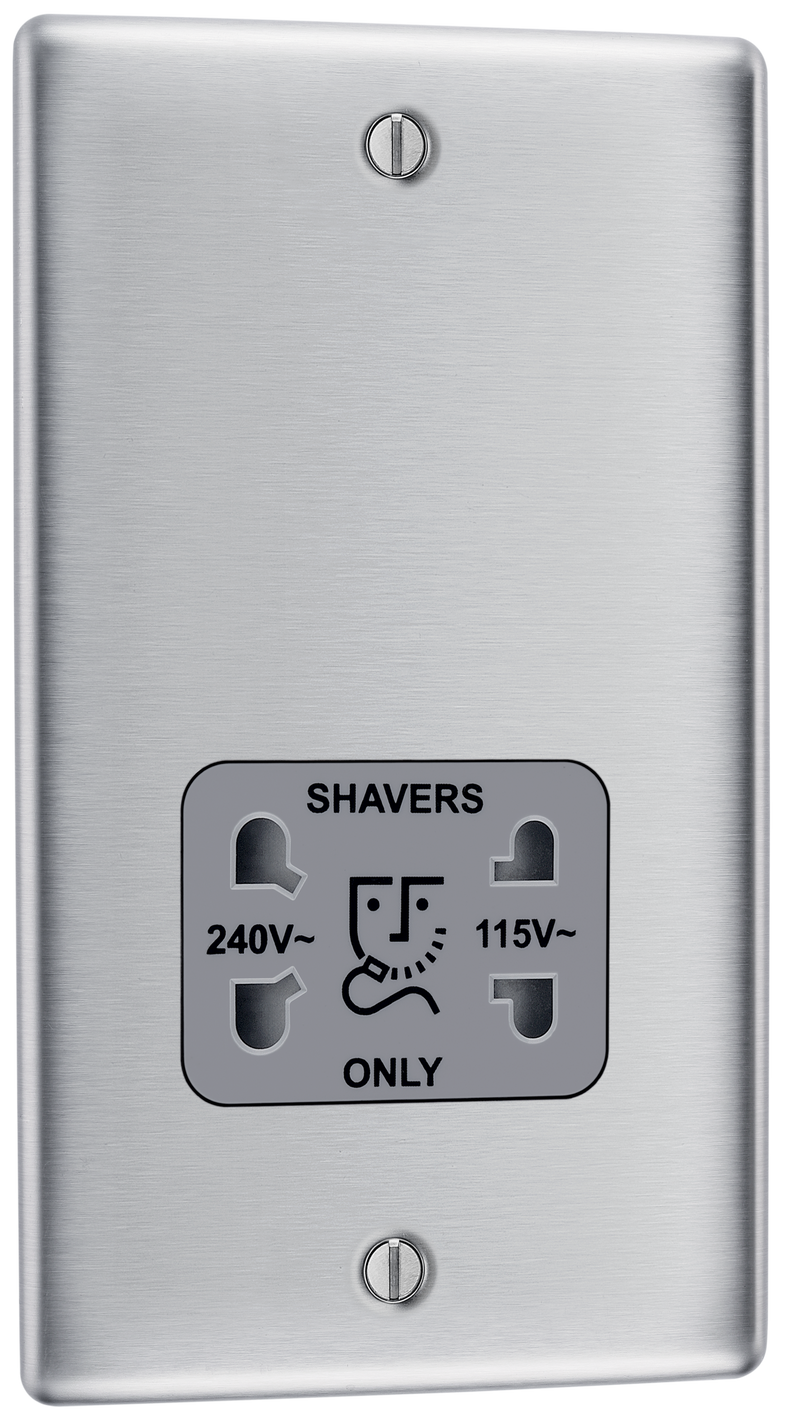 BG Electrical Nexus Metal Brushed Steel - 115/240V dual voltage shaver socket