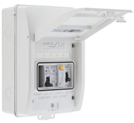 Sync Energy EV Circuit Protection - 5 Module EV Consumer Unit 40A with RCD, SPD, MCB, IP65 - White