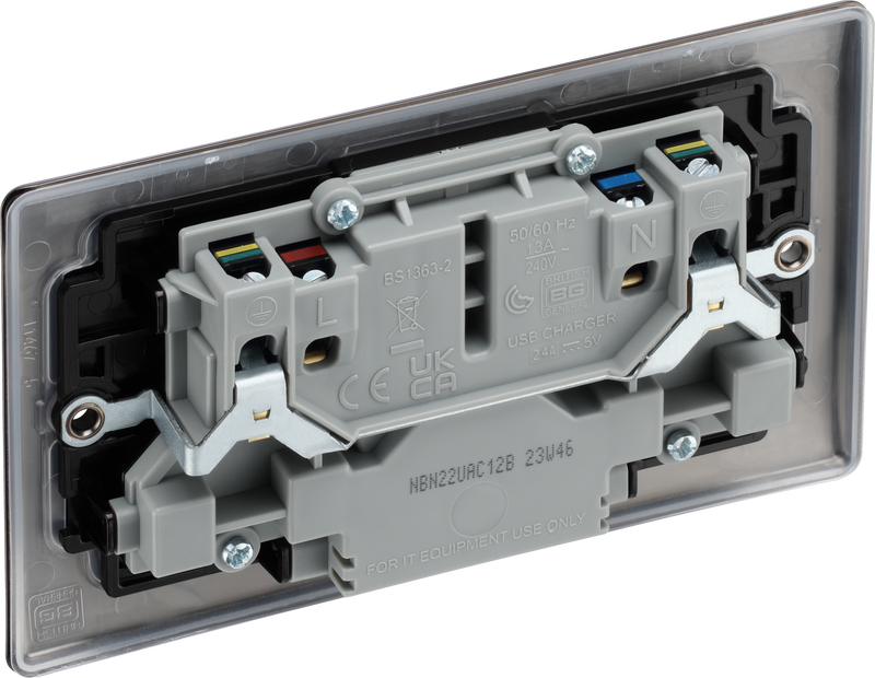 BG Electrical Nexus Metal Black Nickel - Double switched single pole, with USB A + C (12W)