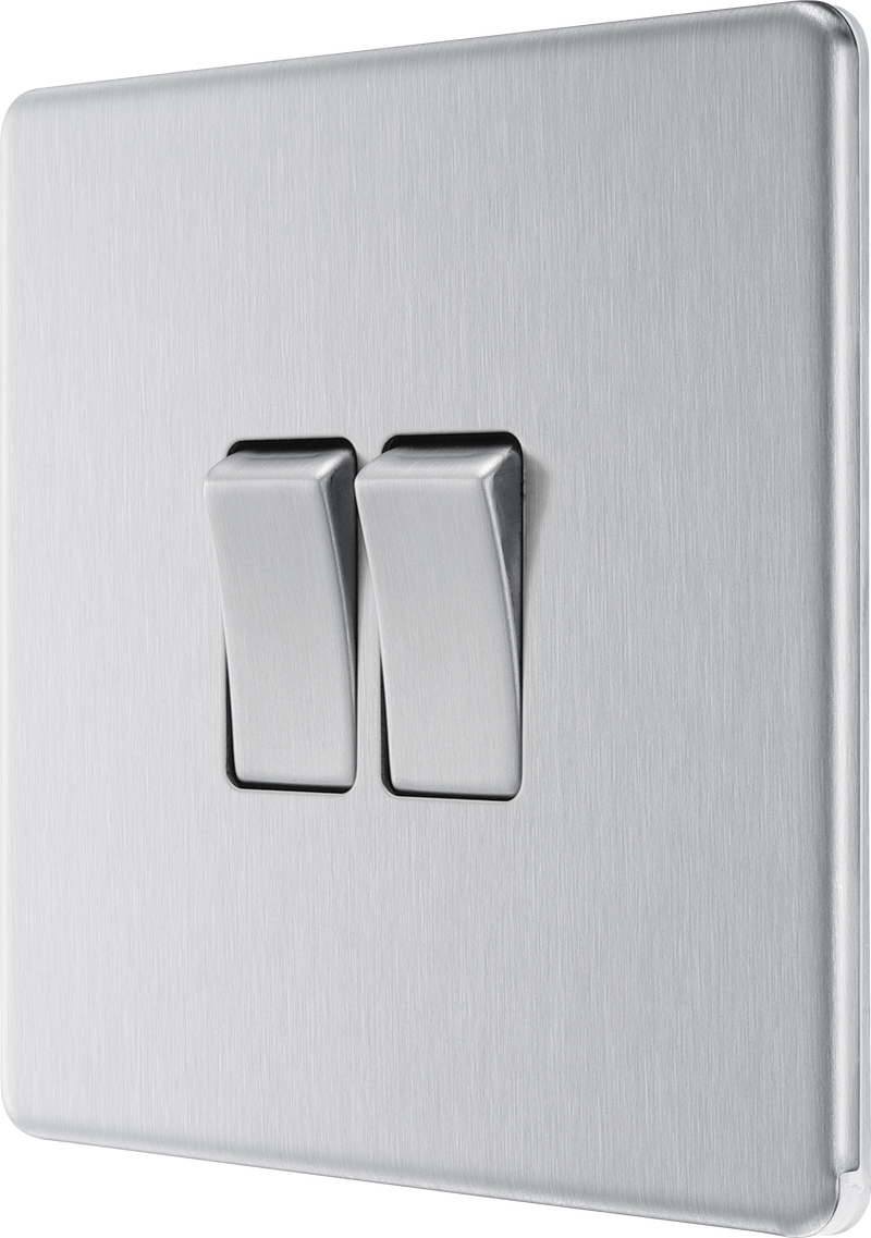 BG Electrical Flatplate Screwless Brushed Steel - Double, 2 way switch