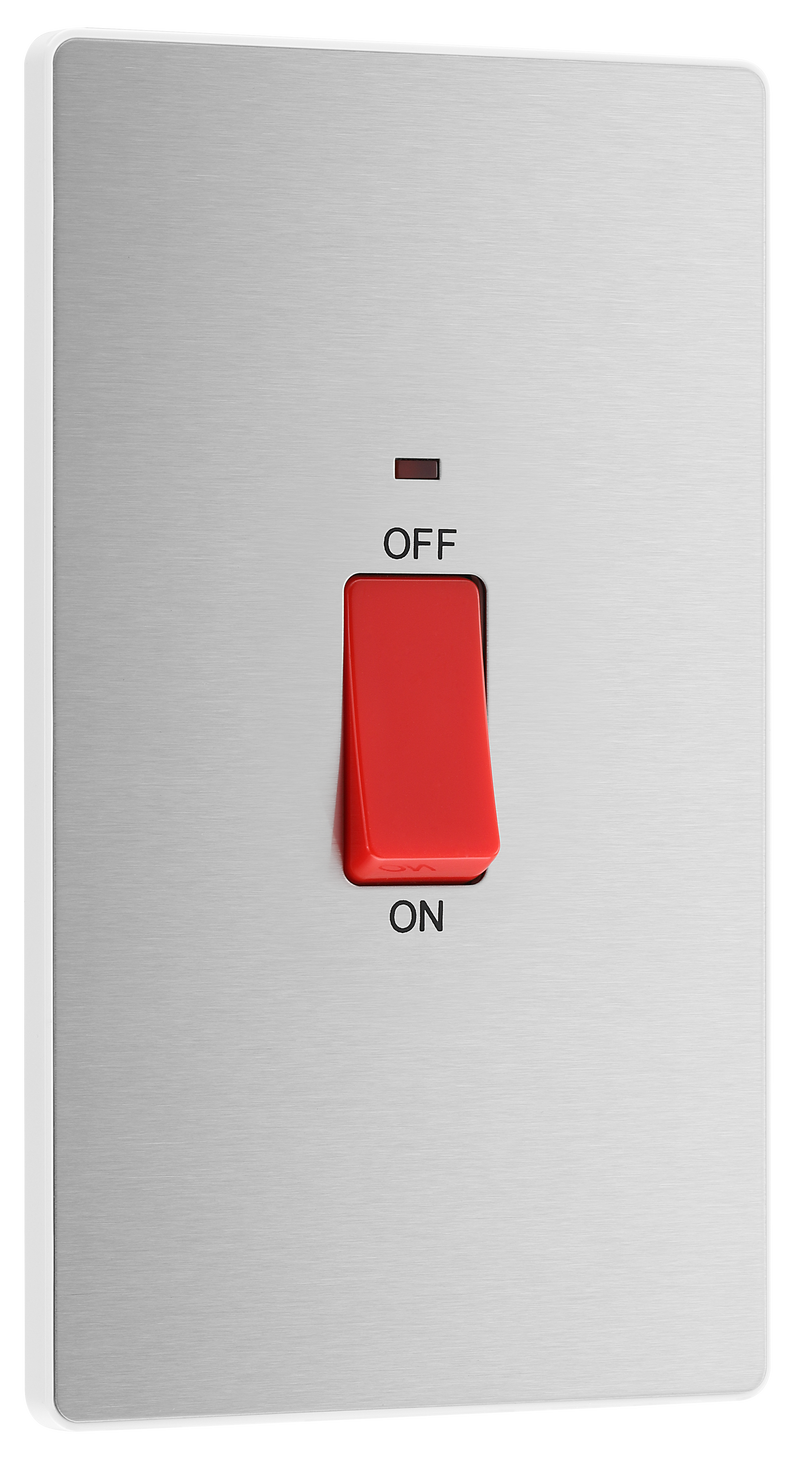 BG Electrical Evolve Brushed Steel - 45A, double pole, large plate, with indicator