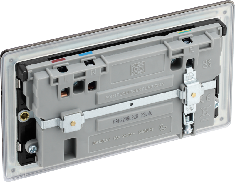 BG Electrical Flatplate Screwless Black Nickel - Double switched single pole, with USB A + C (22W)