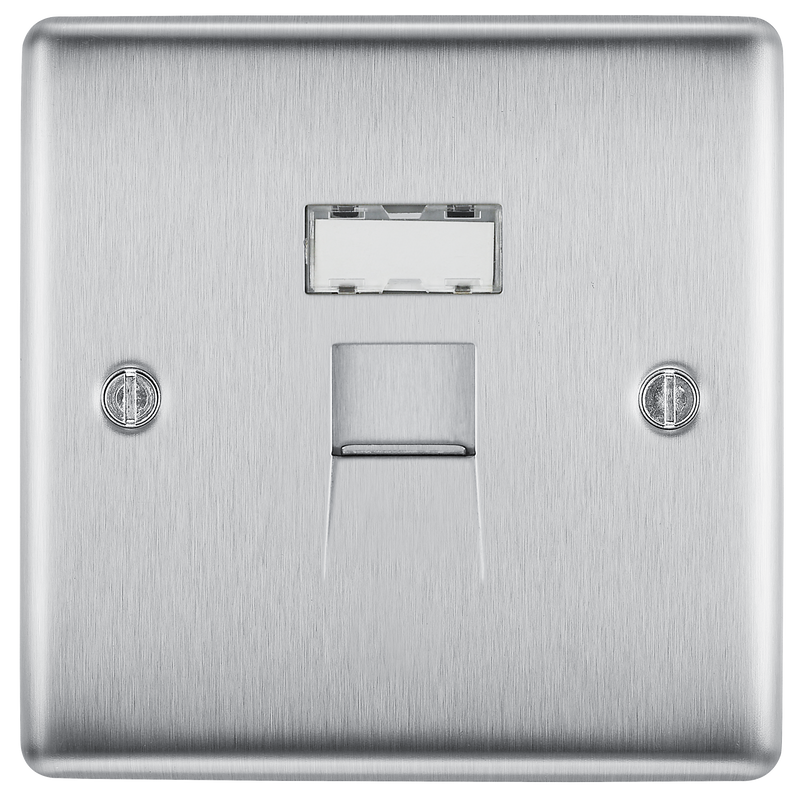 BG Electrical Nexus Metal Brushed Steel - Single, RJ45 data socket
