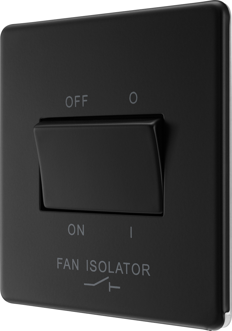 BG Electrical Flatplate Screwless Matt Black - Triple pole fan isolator