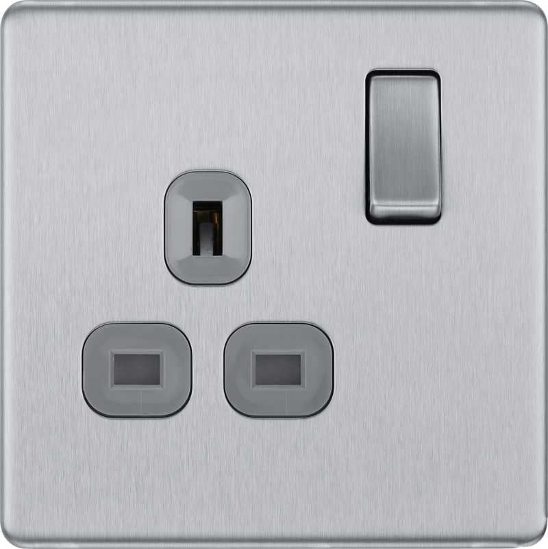 BG Electrical Flatplate Screwless Brushed Steel - Single, switched, double pole