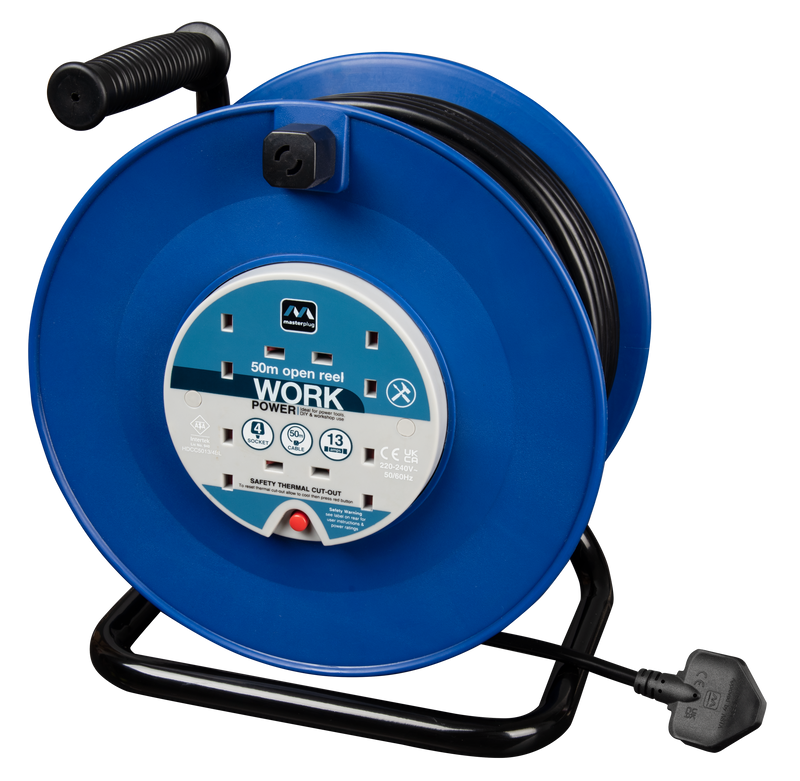 Masterplug Work - 50m, 4 Sockets, 13A, Blue