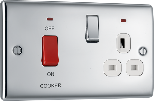 BG Electrical Nexus Metal Polished Chrome - 45A double pole, with switched socket and indicators