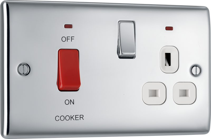 BG Electrical Nexus Metal Polished Chrome - 45A double pole, with switched socket and indicators