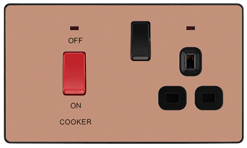 BG Electrical Evolve Polished Copper - 45A double pole with switched socket and indicators
