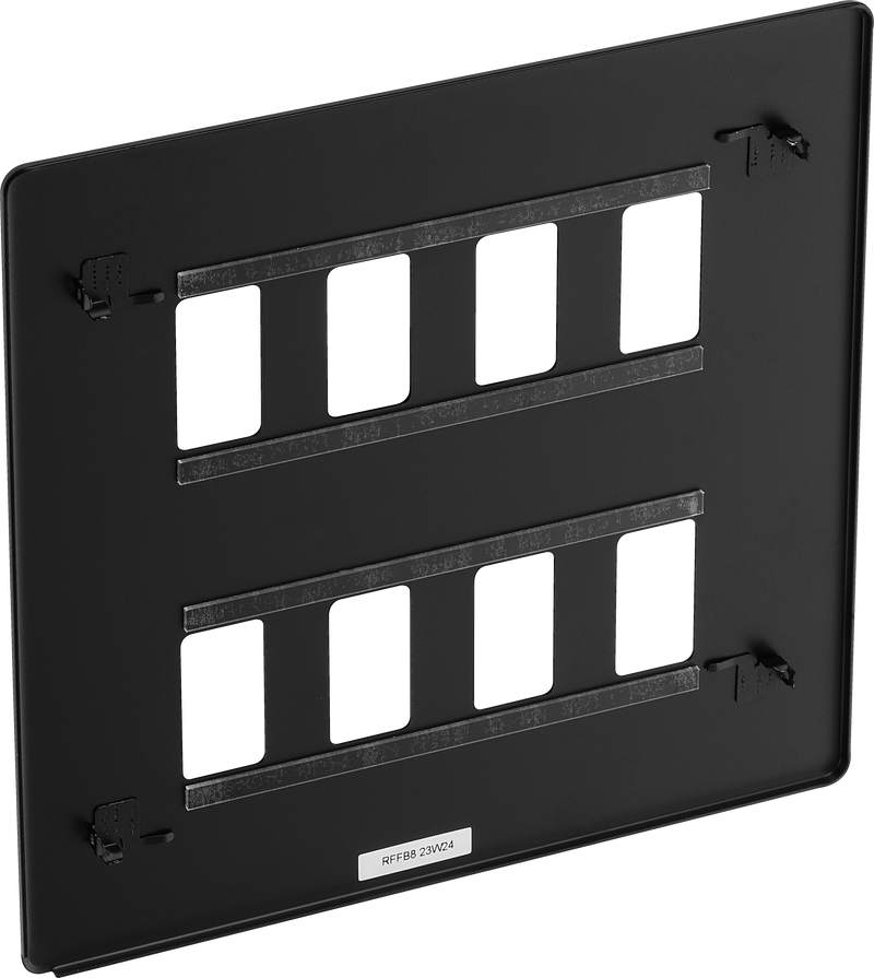 BG Electrical Flatplate Screwless Matt Black - 8 module - square