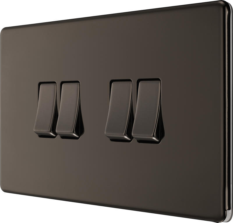 BG Electrical Flatplate Screwless Black Nickel - Quadruple 2 way switch