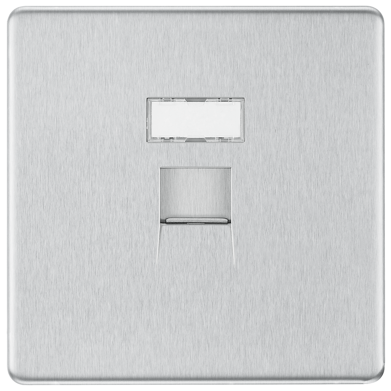 BG Electrical Flatplate Screwless Brushed Steel - Single, RJ45 data socket