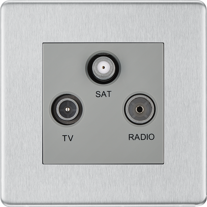 BG Electrical Flatplate Screwless Brushed Steel - Triple TV/FM/SAT triplex - screened