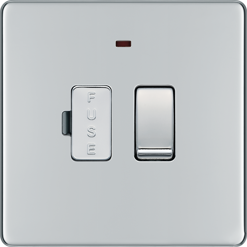 BG Electrical Flatplate Screwless Polished Chrome - Switched and fused with indicator