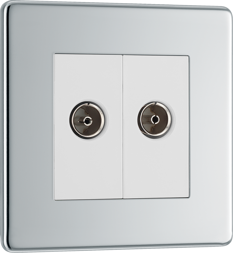 BG Electrical Flatplate Screwless Polished Chrome - Double, TV/FM