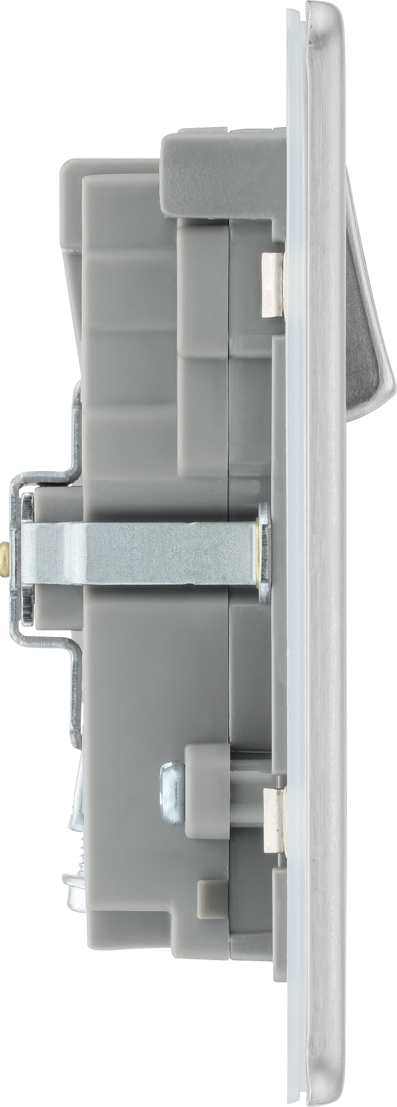 BG Electrical Flatplate Screwless Brushed Steel - Double switched single pole, with USB A + C (22W)