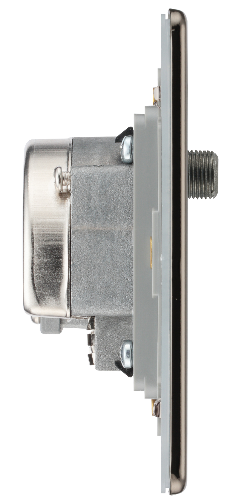 BG Electrical Flatplate Screwless Black Nickel - Triplex with BT outlet and co-axial return - screened