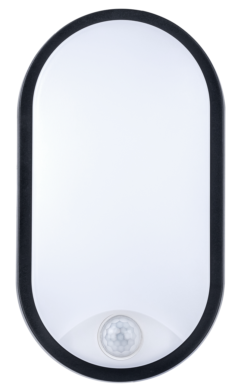 Luceco Ext Residential - Exterior residential bulkhead oval 700lumens with white or black bezel + PIR
