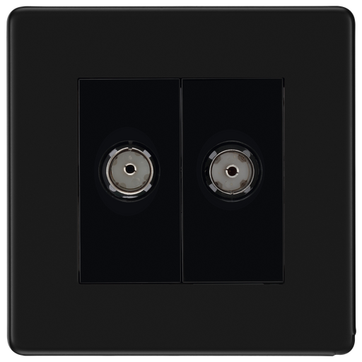 BG Electrical Flatplate Screwless Matt Black - Double co-axial